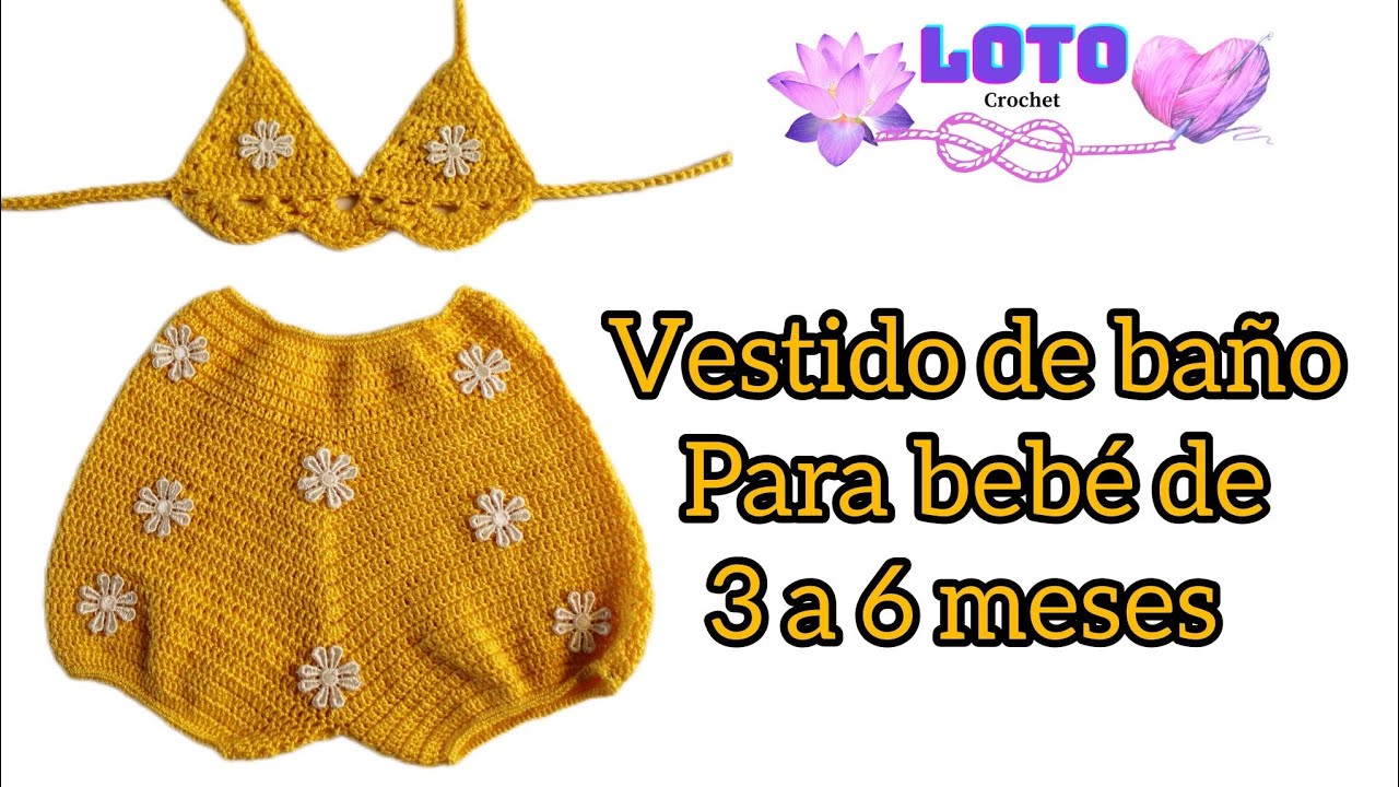 Vestido de baño en cachetero para bebé de 3 a 6 meses/Cómo hacer traje de baño a crochet para bebé