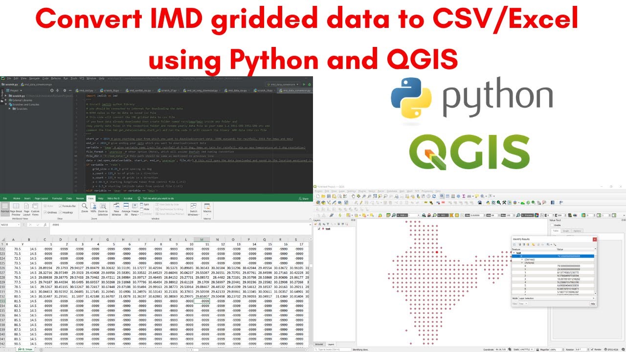 Convert IMD gridded (.GRD) binary weather data to csv/excel using python and QGIS