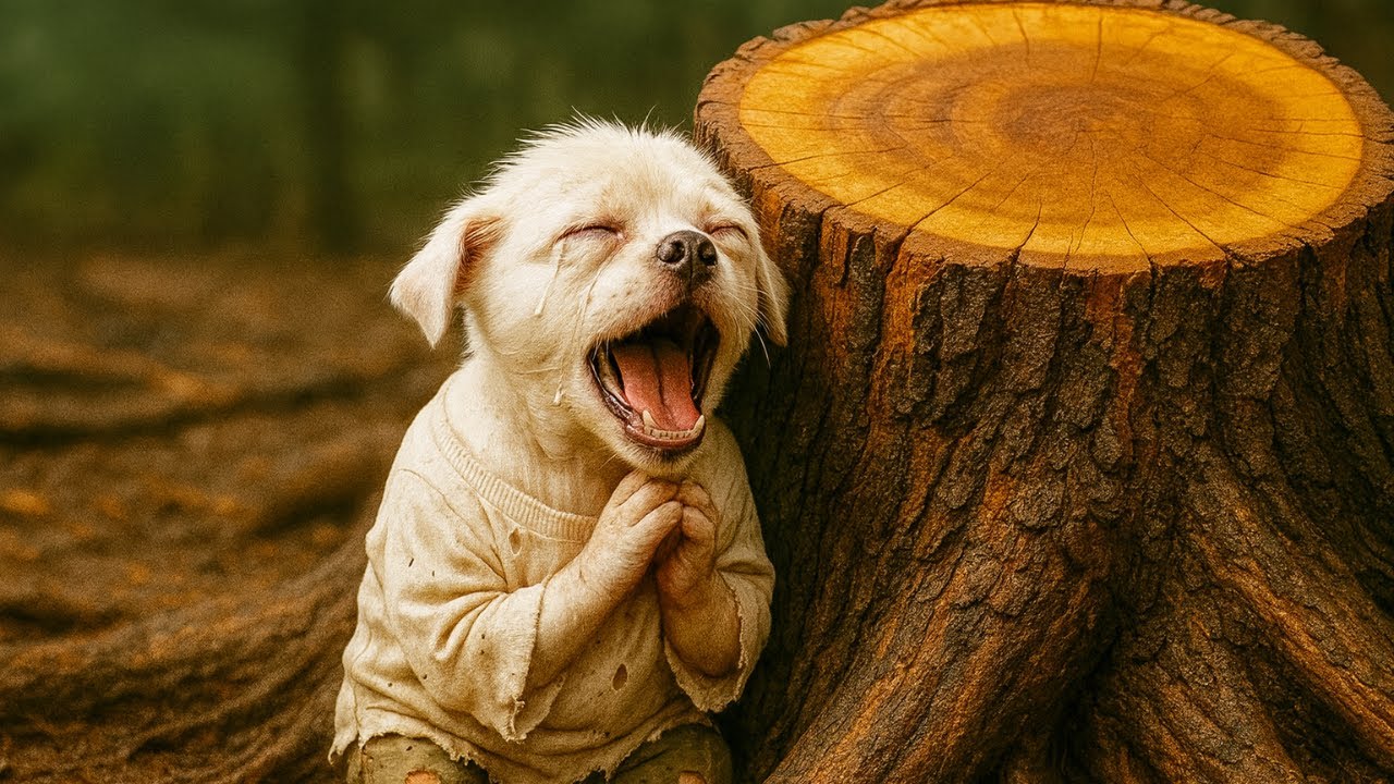 Poor Puppy Tried to Save His Tree — They Cut It Down, He Rebuilt Hope