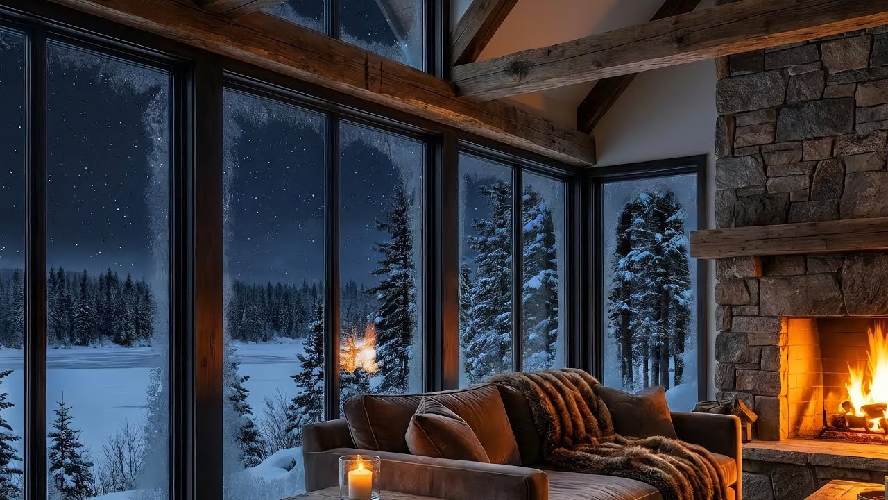 1 Hour Snowfall & Fireplace Sounds for Deep Relaxation (No Music)