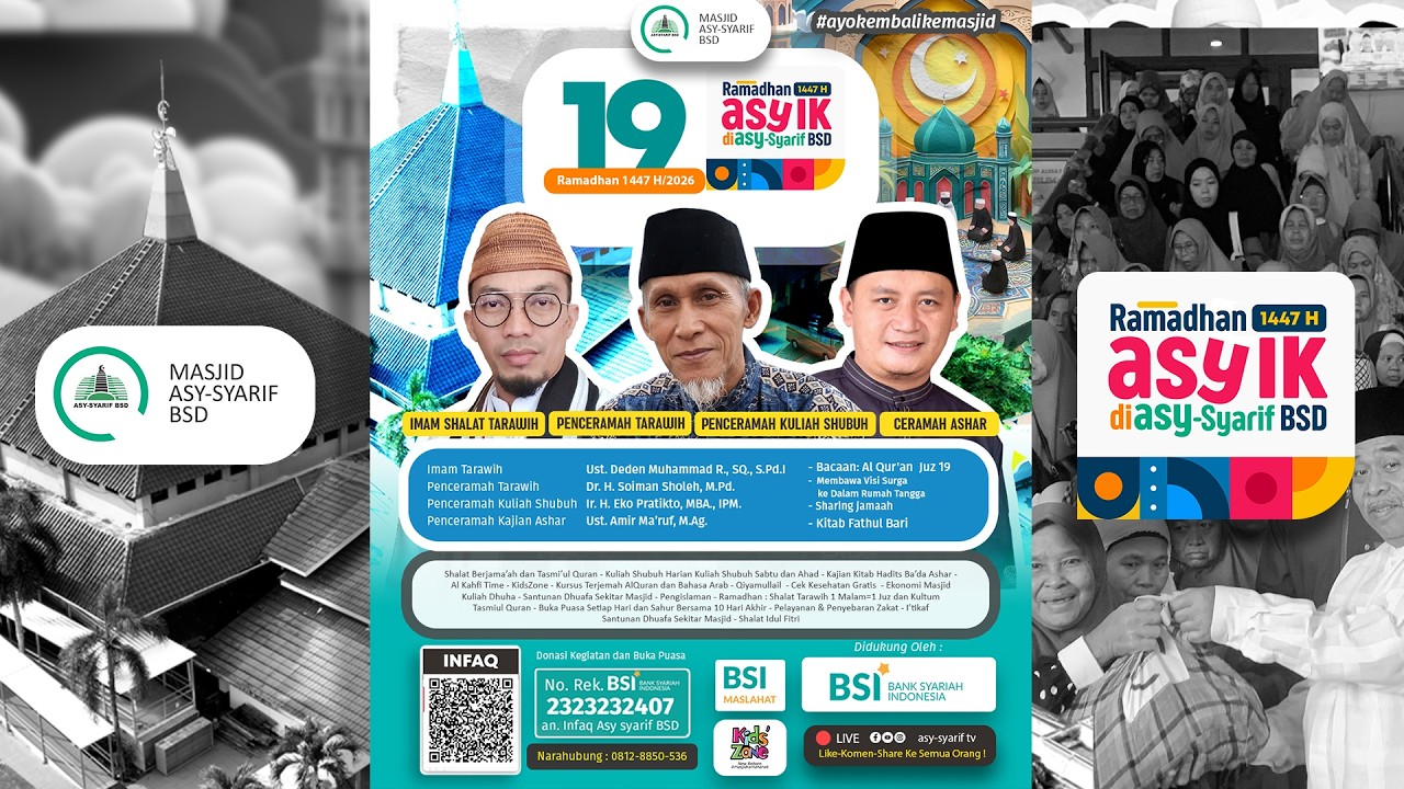 19 RAMADHAN 1447/2026 🇮🇩 🇵🇸 SHALAT TARAWIH LIVE - MASJID ASY SYARIF BSD- #ayokembalikemasjid