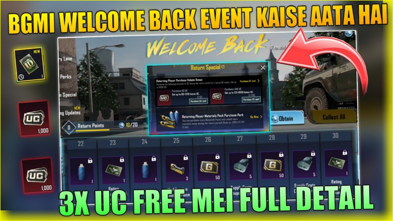 Bgmi Welcome Back Event Uc Purchase | Bgmi After 7 Days Login | How To Get Return Event In Bgmi
