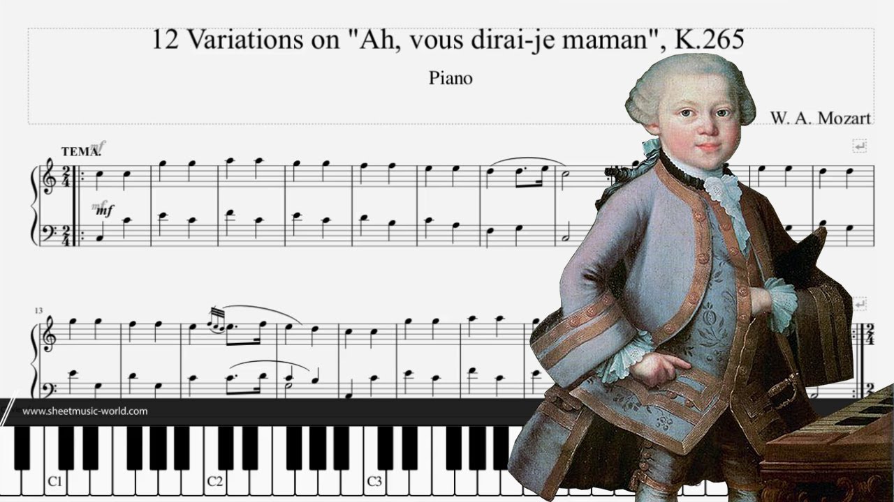 Mozart - 12 Variations on "Ah vous dirai-je, Maman,"  K.265 - (Sheets Mozart + Piano Tutorial)