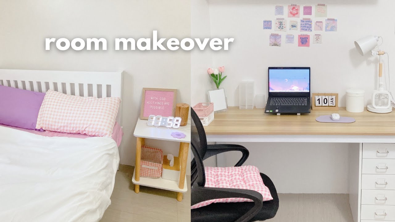 aesthetic room makeover for friend ❀ : minimalist, purple & pastel pink, & pinterest inspired !!