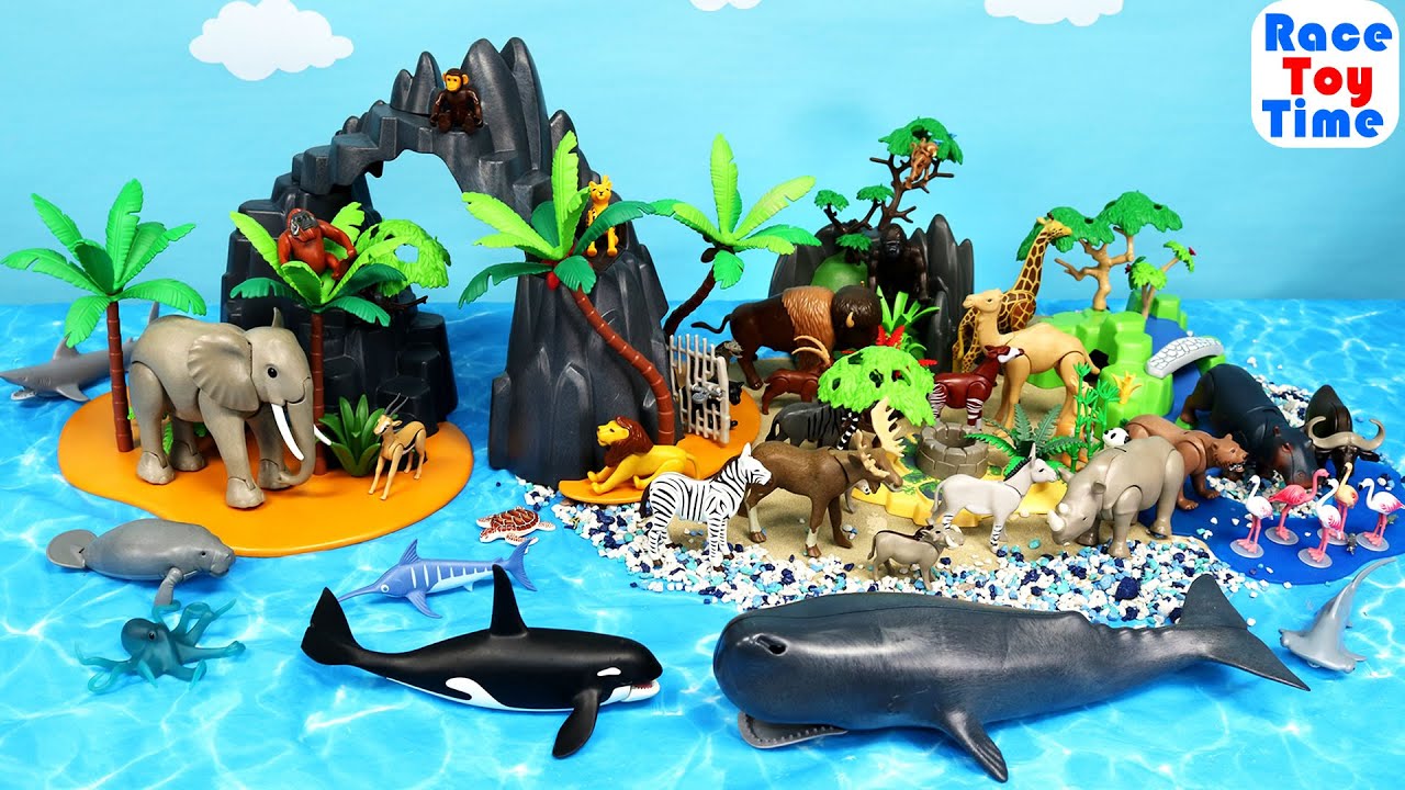 Island Scenery Set with Playmobil Land and Sea Animals plus Fun Facts 🐵