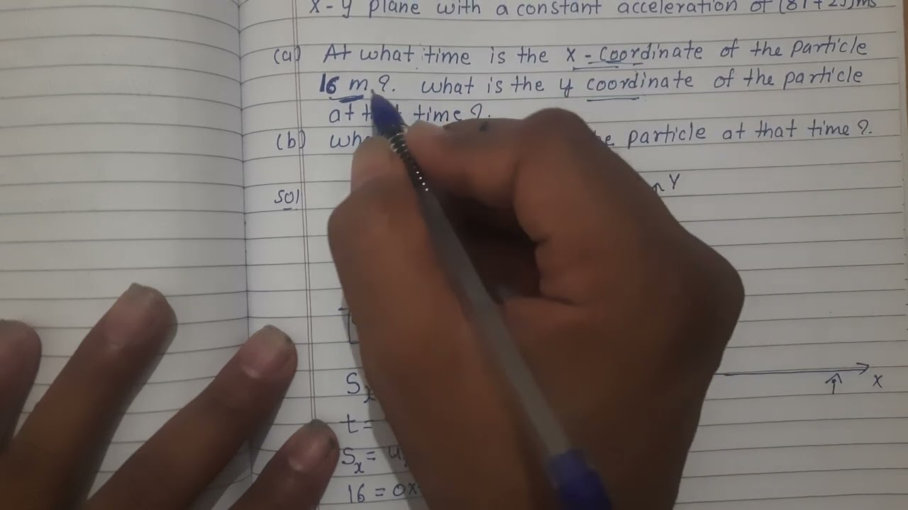 A particle starts from the origin at t=0s with a velocity of 10.0 j m/s and moves in the xy plane wi