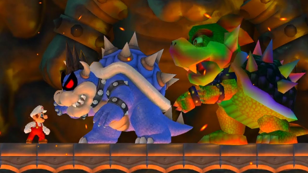 What happens if Mario is fighting against SM64 Bowser & Dark Bowser in New Super Mario Bros. Wii?