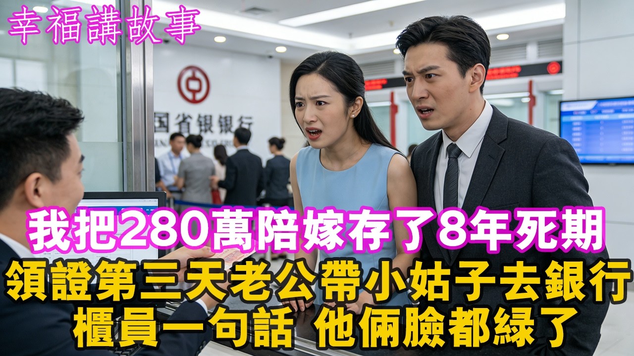 我把280萬陪嫁提前存了8年死期，領證第三天，老公帶小姑子去銀行取錢，櫃員一句話讓他倆臉都綠了#家庭 #婚姻 #健康 #情感 #人生感悟 #為人處世 #老年生活 #心靈暖流 #戀愛 #小說 #故事