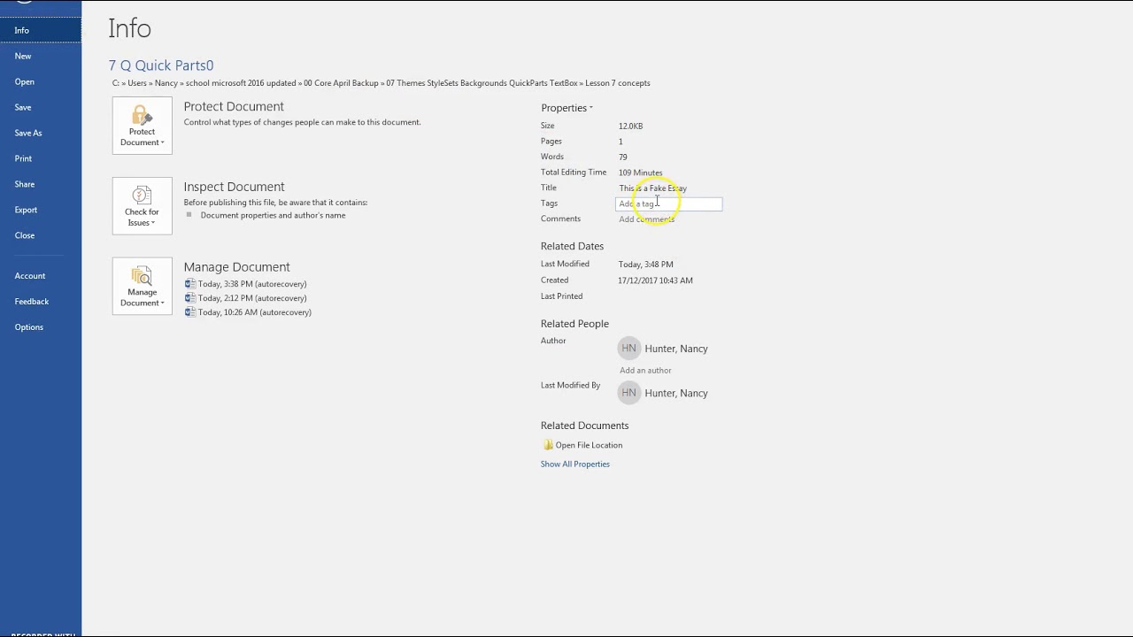 7 Insert Quick Parts Document Properties