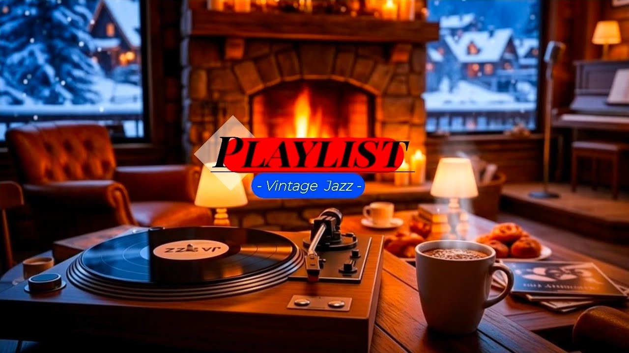 [Playlist] 🔥추운 날의 오두막 벽난로, 빈티지 재즈 레코드와 함께 휴식(Snowy Cabin Fireplace & Vintage Jazz Cozy Vibes) ☕🎶