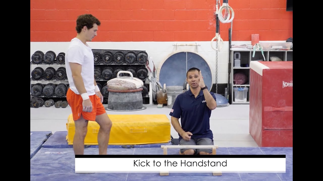 Parallel Bars Exercises and Drills (Kick to Handstand) featuring Coach Rustam Sharipov