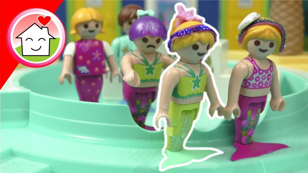 Playmobil Film - Familie Hauser beim Meerjungfrauen - Wettbewerb im Aquapark - Video für Kinder