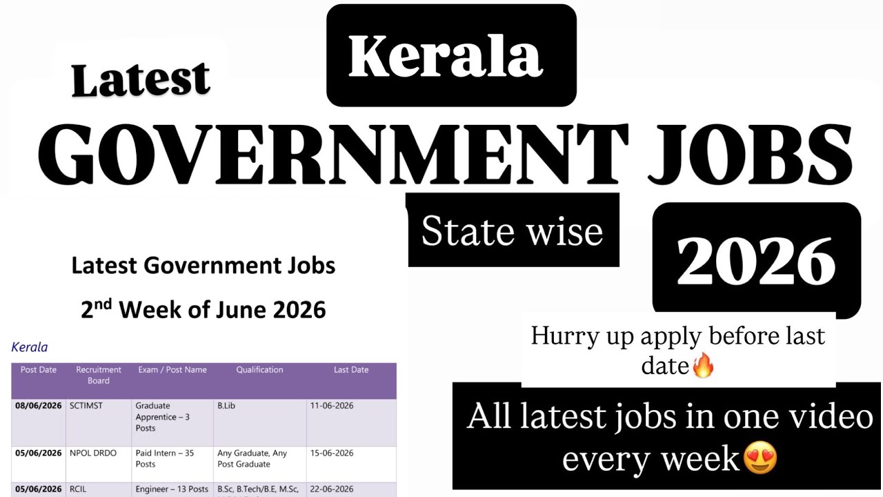 Kerala Govt Jobs 2026 |Govt Jobs| Kerala Vacancy |Kerala Recruitment |Jobs in Kerala in June 2026