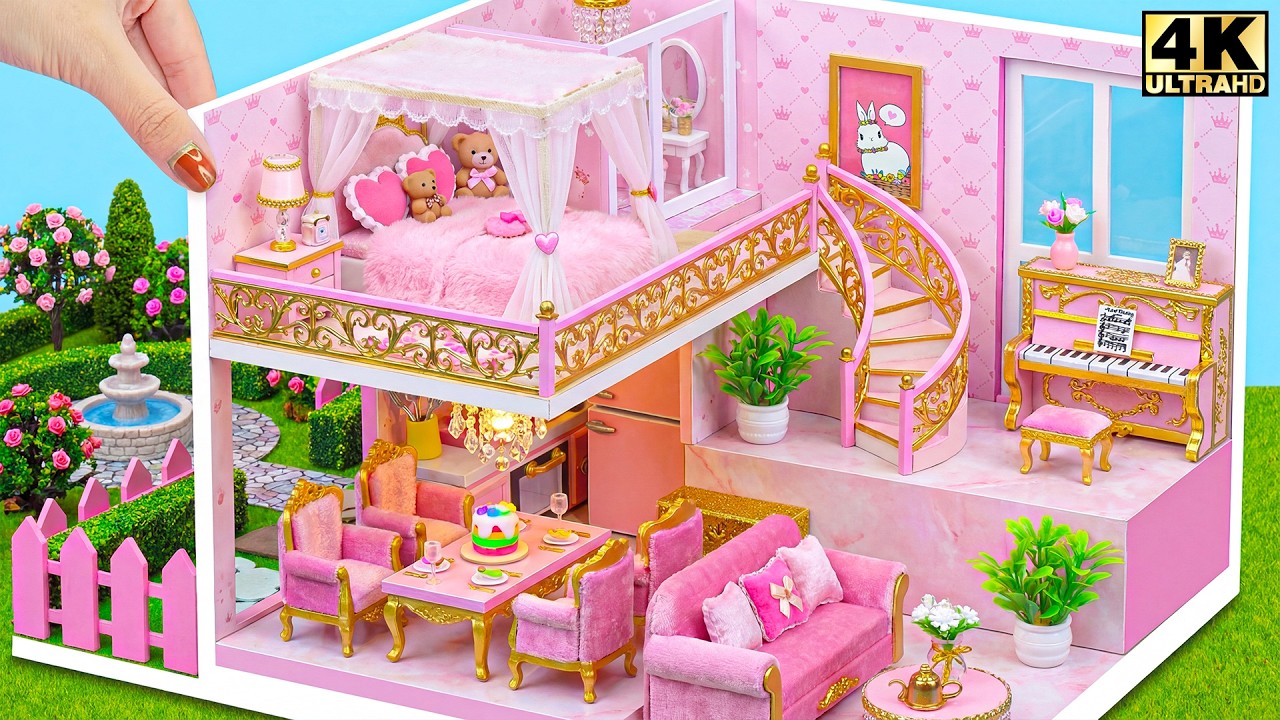 Make Rainbow Staircase Dream House with Cozy Pink Bedroom and Mini Piano 🌈🎀 | DIY Miniature House
