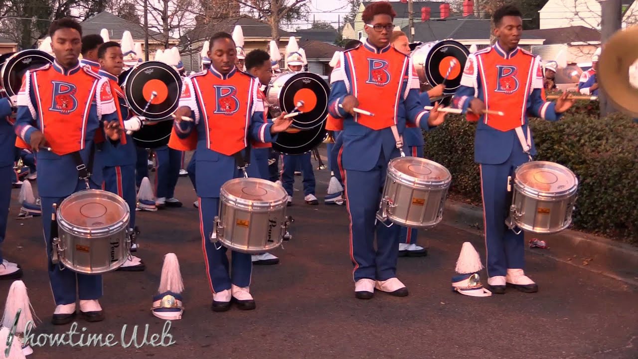 Belaire vs East St. John High drumline battle - 2016 Bacchus Mardi Gras Parade