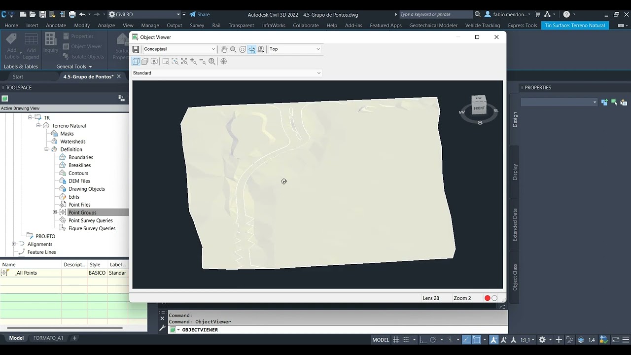 4.5-Criando Superfície através de Grupo de Pontos  no Civil 3D