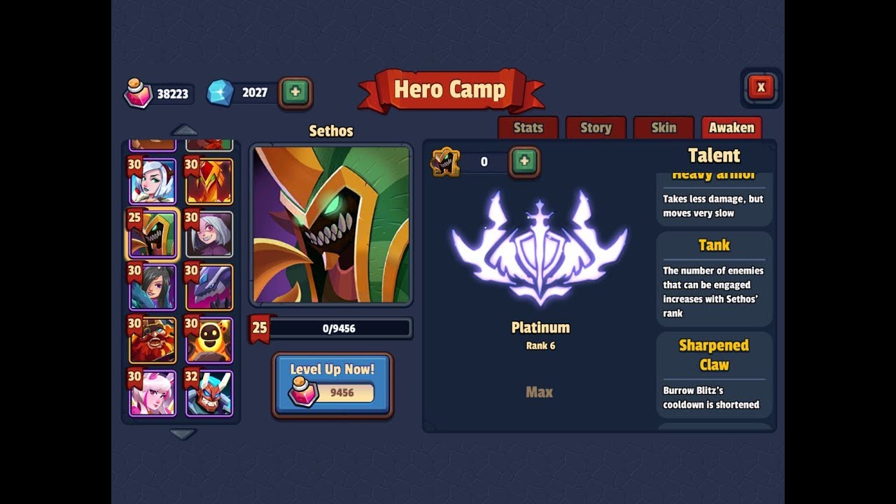 Realm Defense Awaken. Sethos unlock Platinum, rank 6, paired Helios. TD Games.