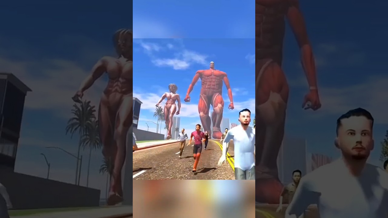 Franklin Multi-player Vs GIANT Titan Attack 😱 #gaming #shorts #indianbikedriving3d