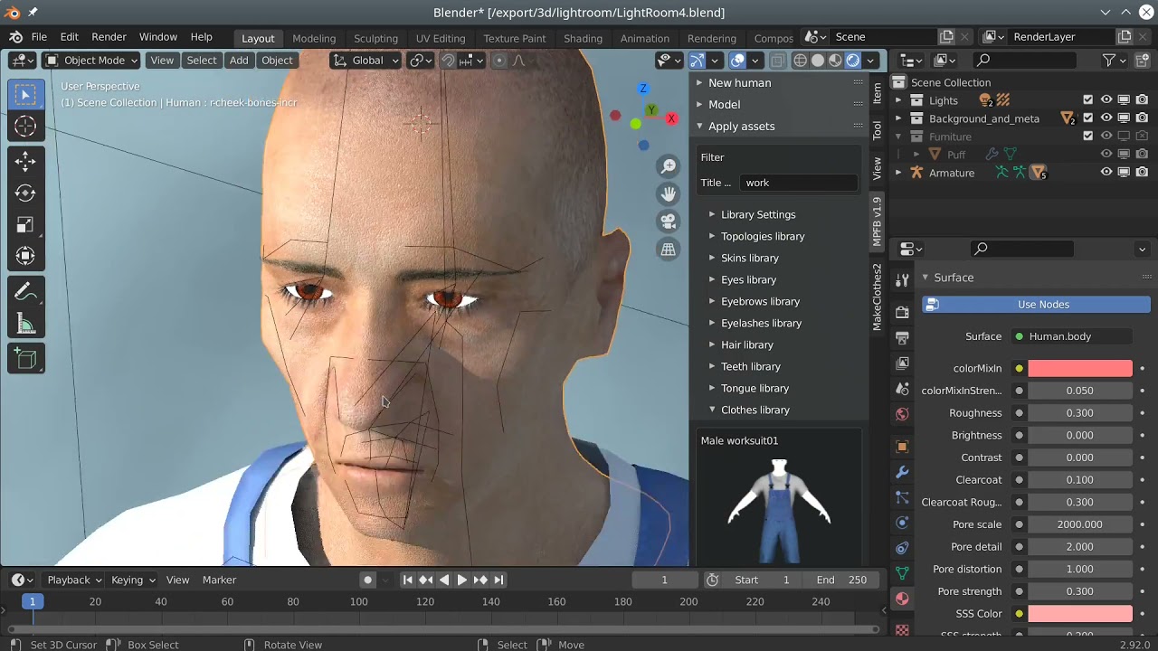 Моделирование персонажа в Blender с использованием только MPFB2