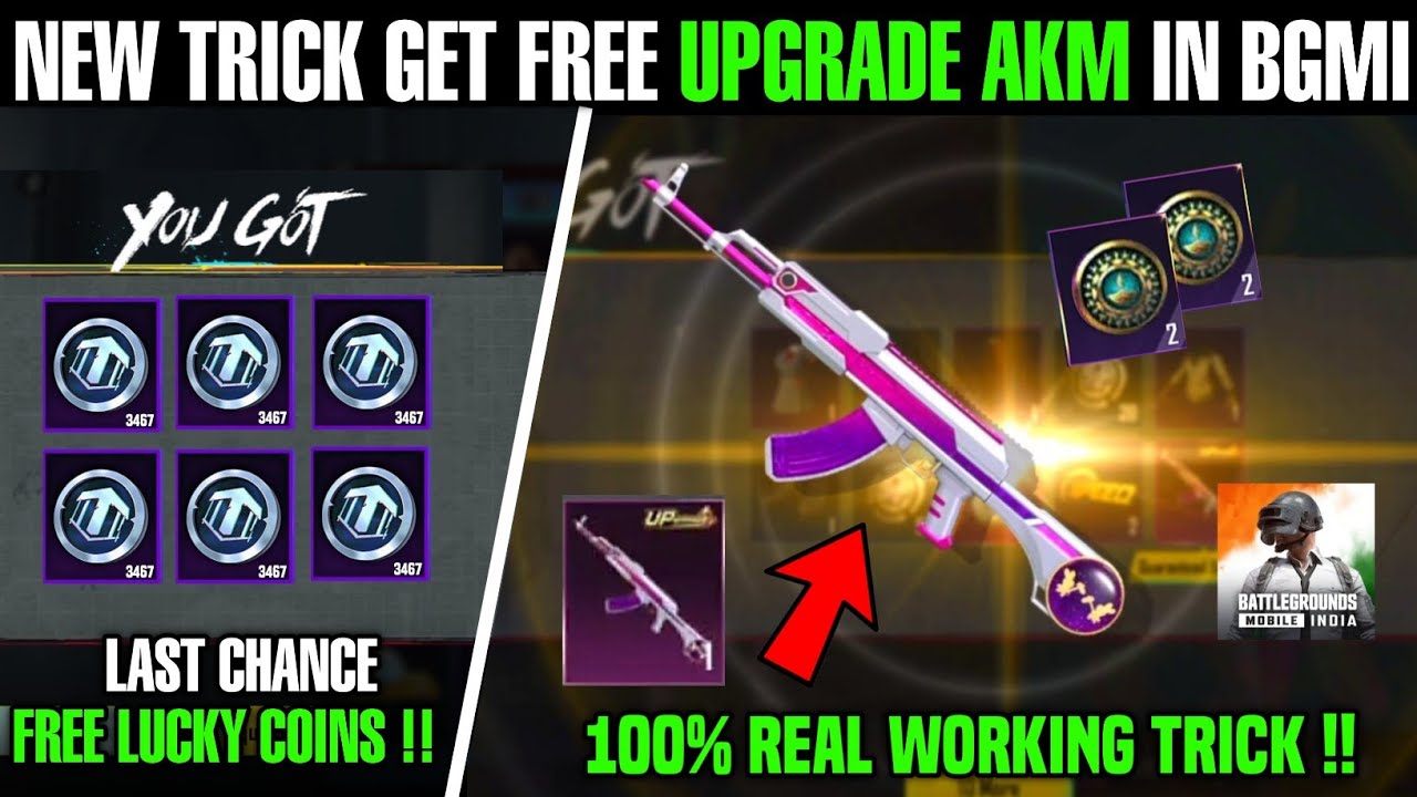 😲Last Chance! Trick Get Free Upgrade Akm Skin In Bgmi | How To Get Free Lucky Coin In Bgmi 