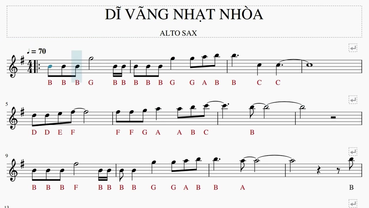 DI VANG NHAT NHOA | Alto saxophone sheet music