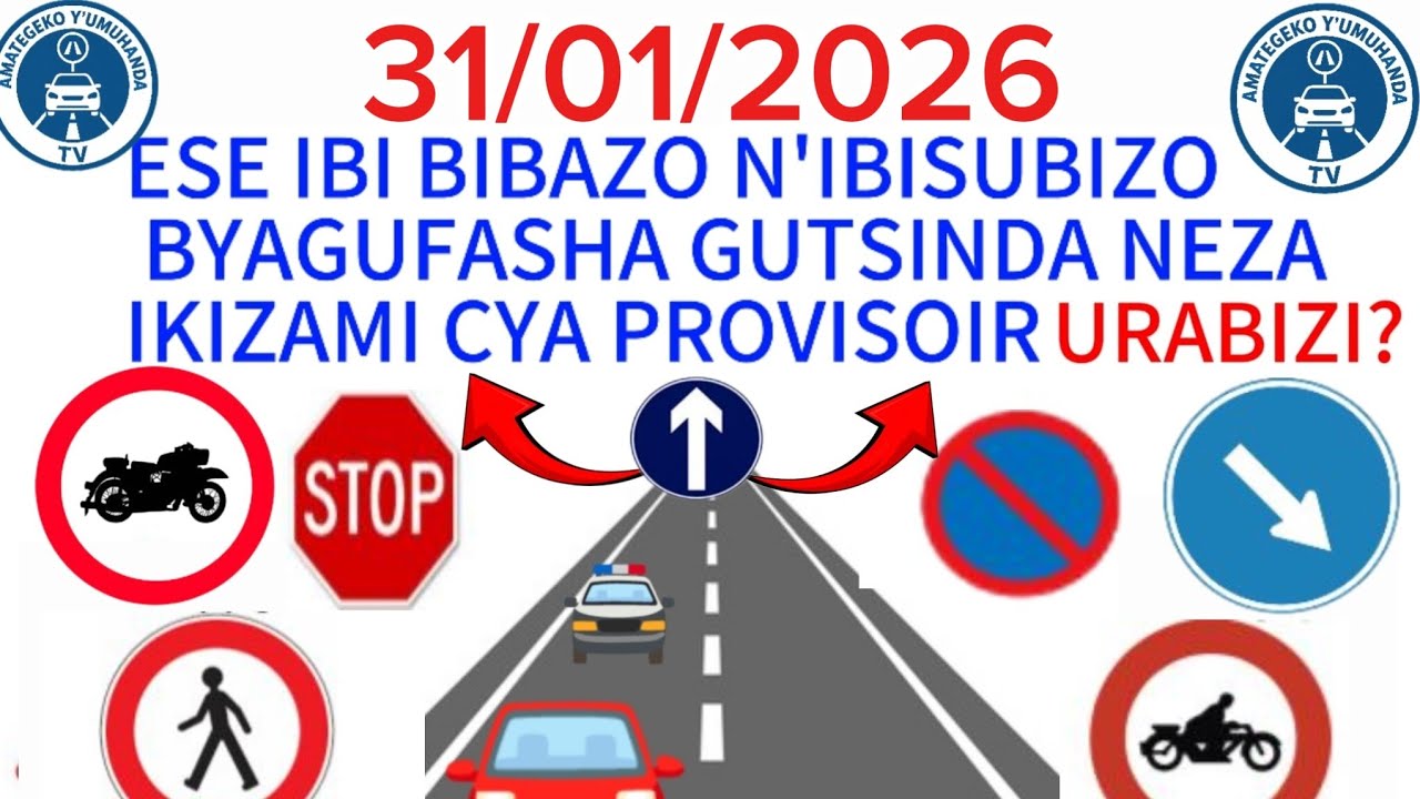 Amategeko y'umuhanda 🚨 🚔 🚨 Ibibazo n'ibisubizo by'ikizami cy'uruhushya rw'agateganyo