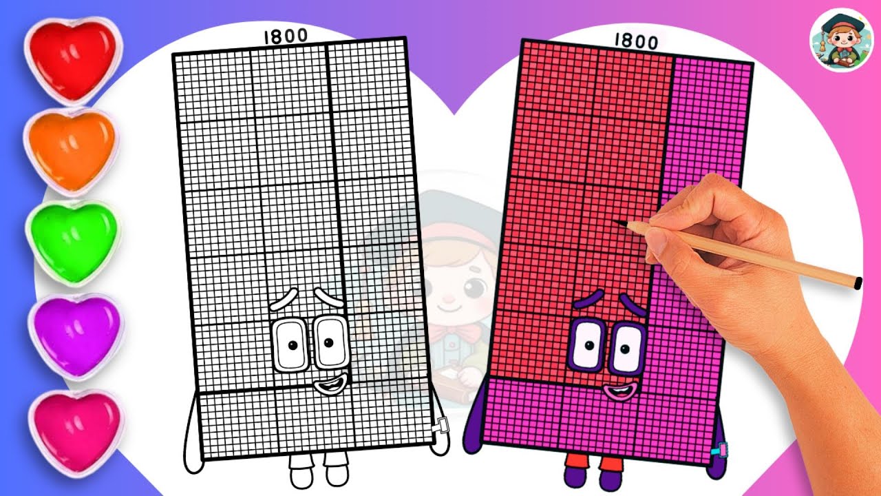 Как рисовать раскраску Numberblock 1800🌈 - Научитесь рисовать раскраску Numberblock 1800 для детей