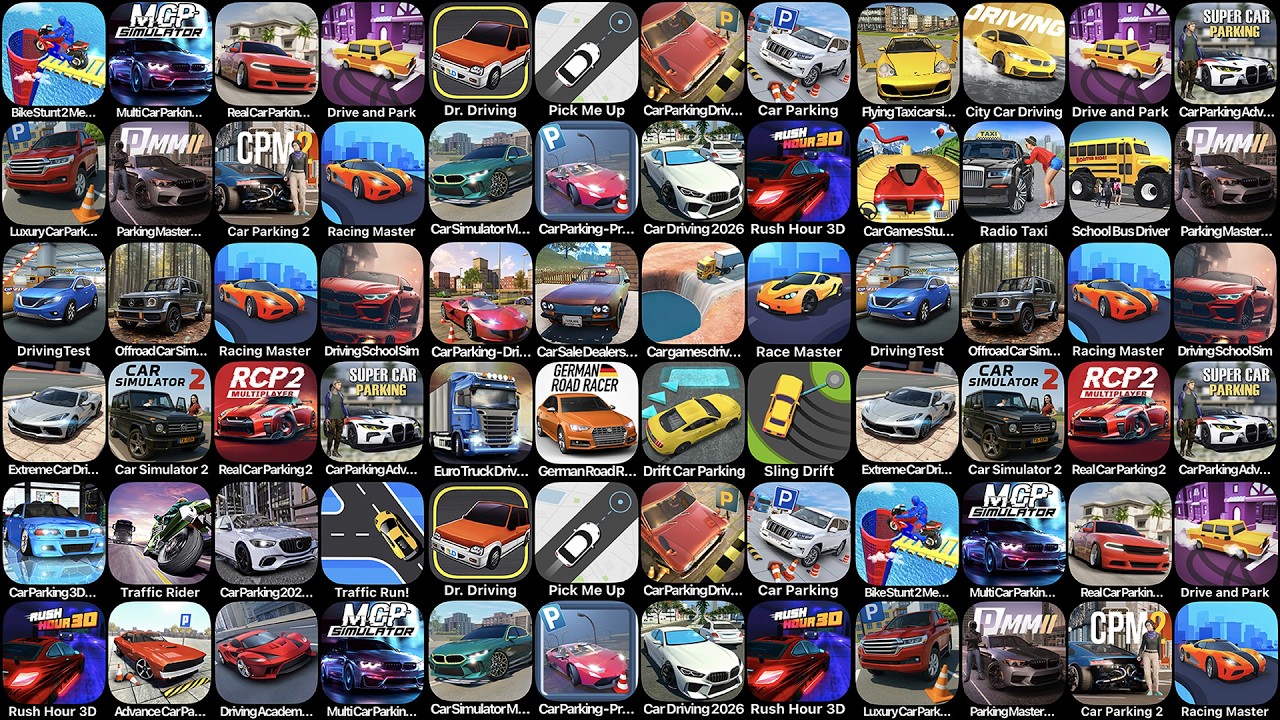 Driving Test, Car Parking 3D, Bike Stunt 2, Car Parking Multiplayer, Dr Driving, Driving School