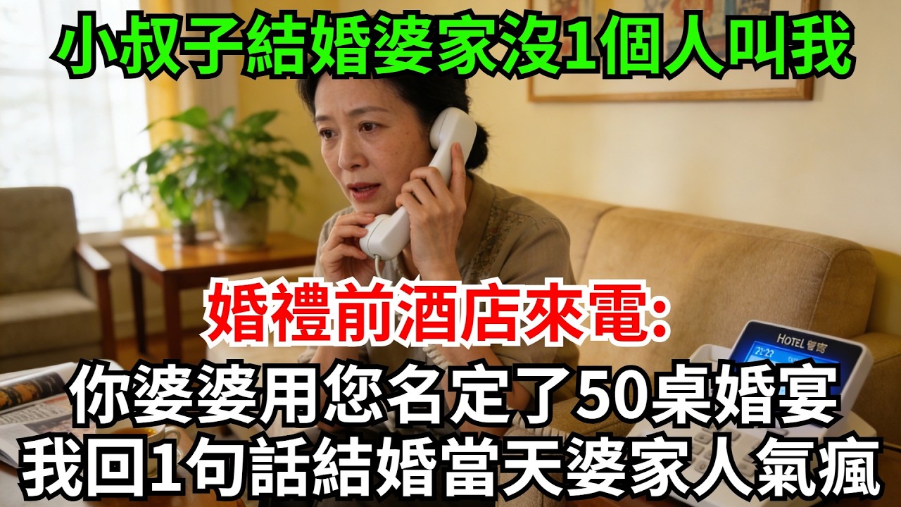 小叔子結婚婆家沒1個人叫我，婚禮前酒店來電:你婆婆用您名定了50桌婚宴，您看什麽時候來看一下菜品？我笑了笑回應了1句話，結婚當天婆家人氣瘋了!#完結故事#情感故事#爽文#婆媳關系#家庭生活#故事頻道