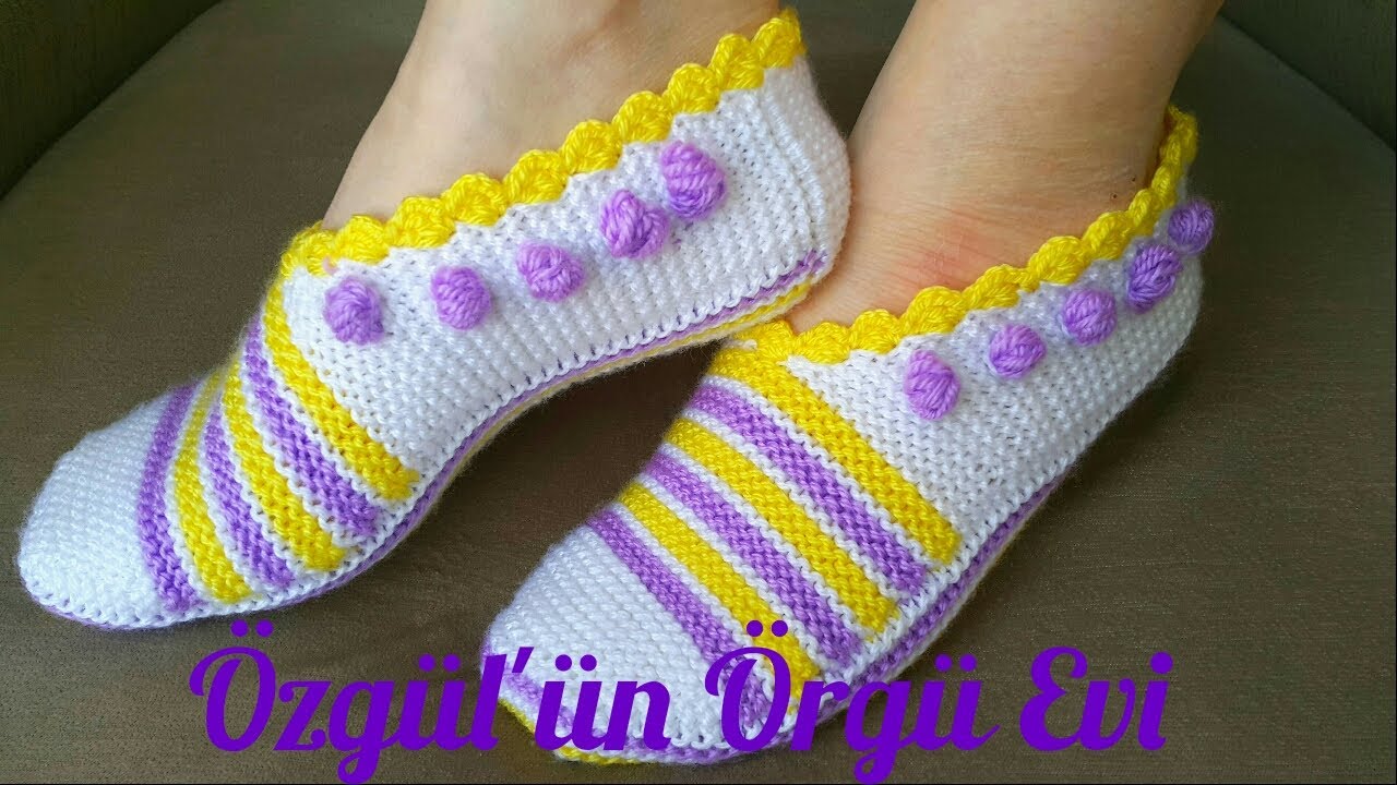 RENKLİ İPLERLE POPCORNLU DİKİŞSİZ PATİK YAPIMI | PATİK MODELLERİ