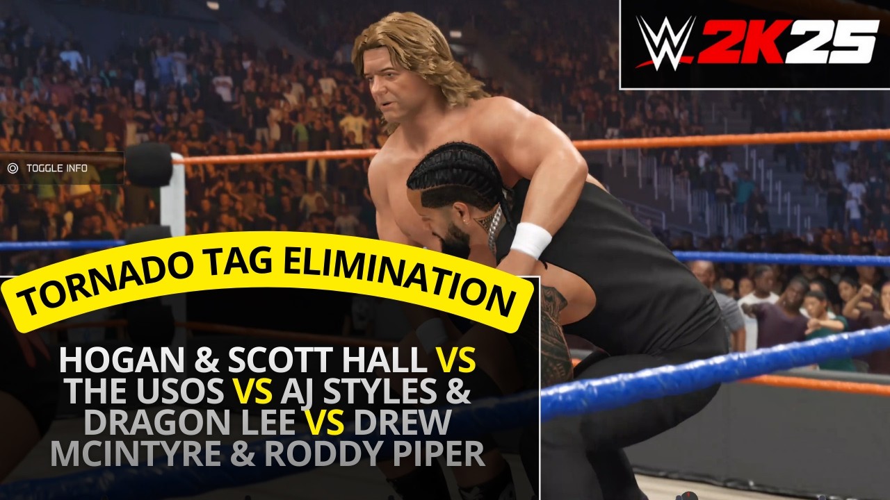 WWE 2K25 – Hogan & Hall vs Usos vs AJ Styles & Lee vs McIntyre & Piper (Tornado Tag Elimination)