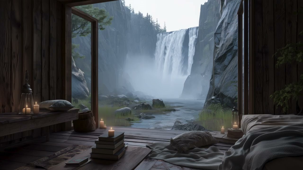 🎧 Cabin by the Falls | Distant Waterfall Ambience | For Sleep, Meditation & Tinnitus Relief