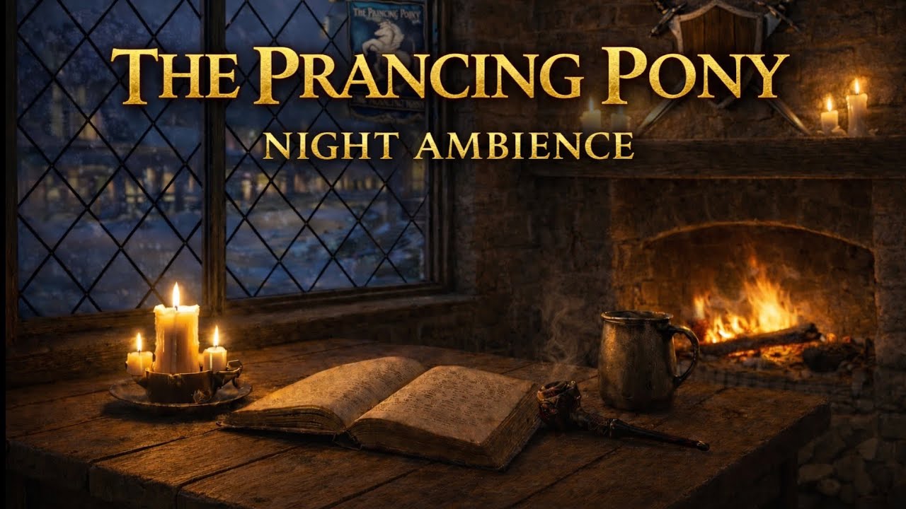 The Prancing Pony at Night | Fireplace, Snowfall & Inn Ambience (3 Hours)