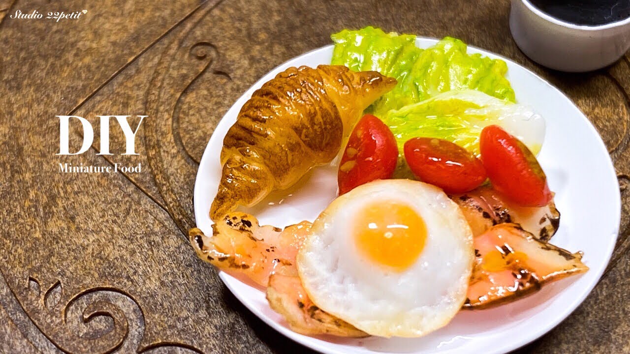 DIY Miniature breakfast -樹脂粘土で目玉焼きやクロワッサン　朝食作り　ミニチュアフード-/air dry clay/Miniaturefood