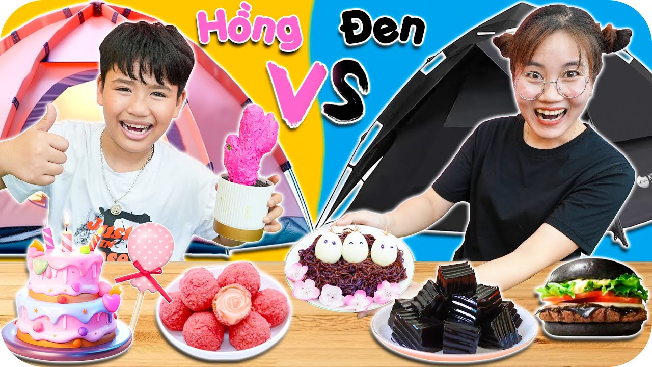 Cắm Trại Và Ăn Đồ Ăn Theo Màu Đen Vs Màu Hồng ♥ Minh Khoa TV