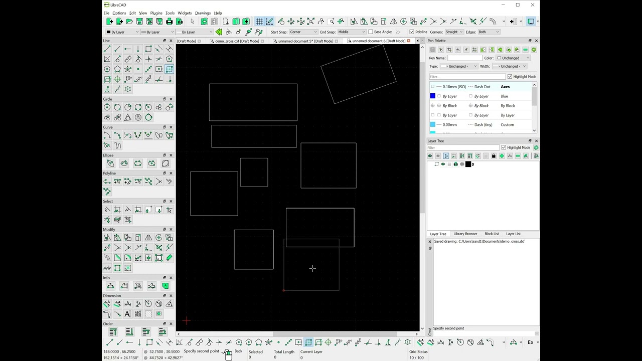 LibreCAD Rectangle 2 Points