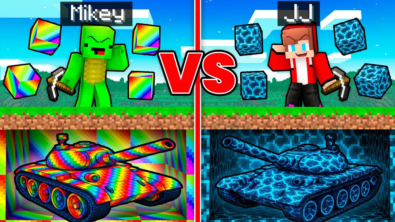 Mikey RAINBOW vs JJ STORM Tank Mine Battle in Minecraft - Maizen