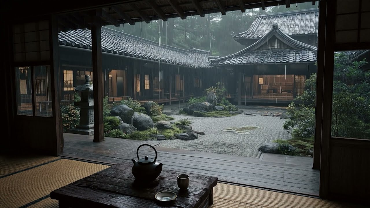 Rainstorm Sound and Japanese Village for Relaxing, Focus or Deep Sleep Nature White Noise 3 Hrs