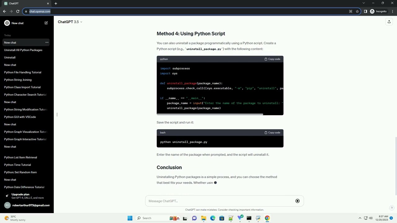 python how to uninstall package