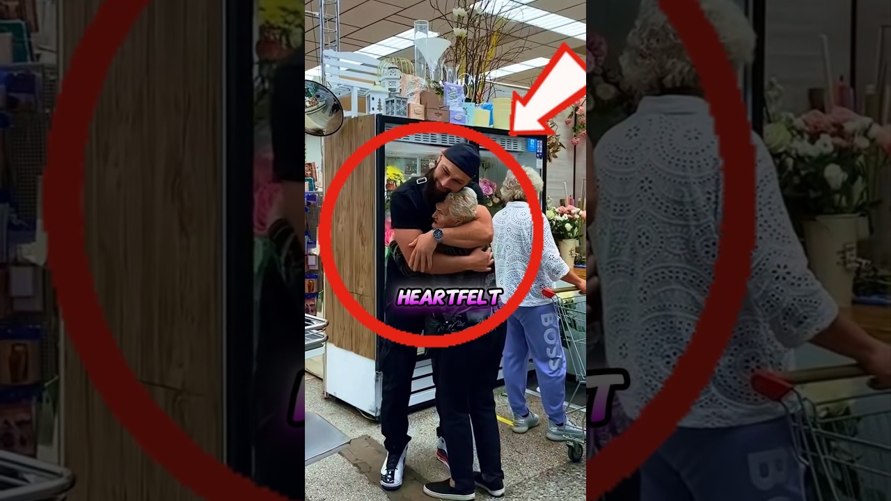 Old lady hug a Man