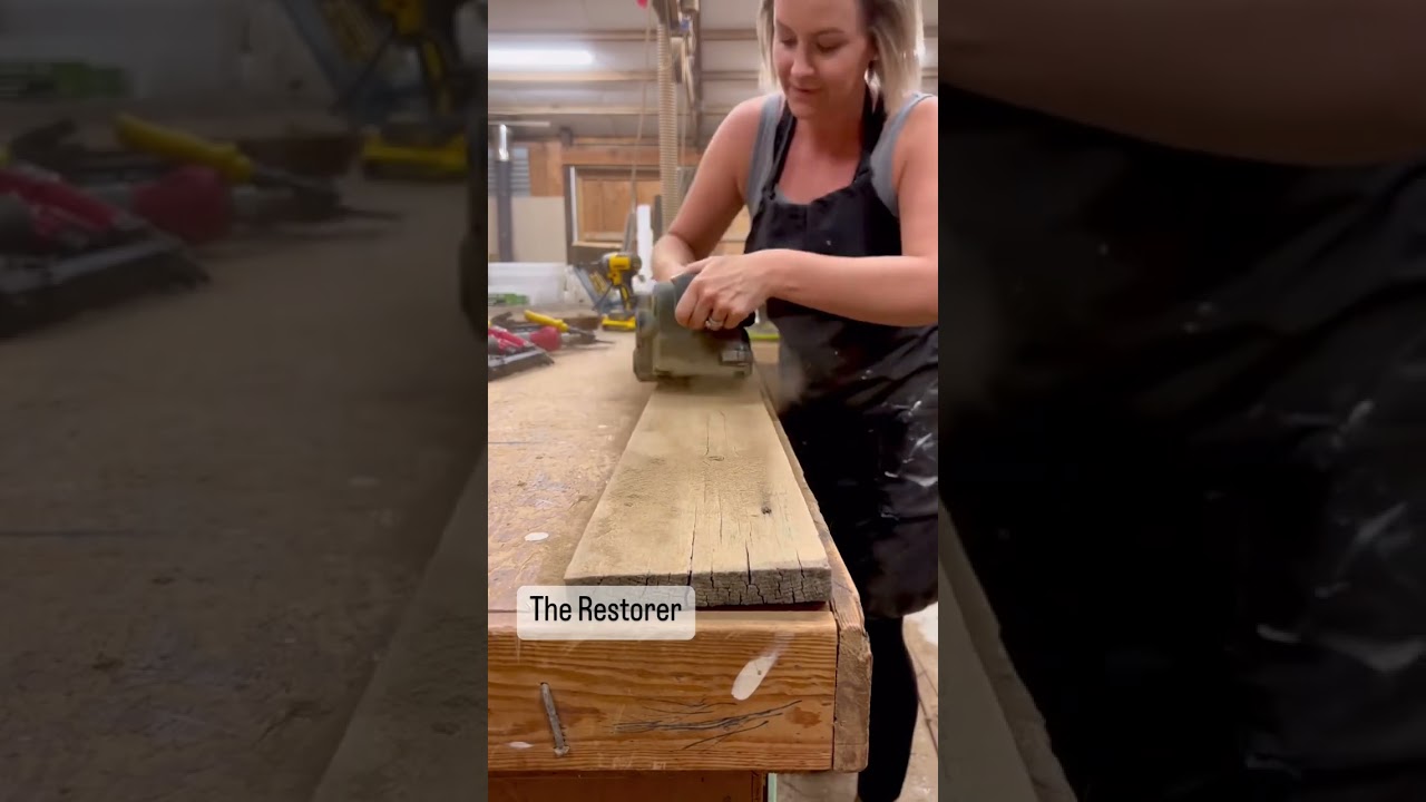 Cleaning Up Reclaimed Wood in Seconds with the Restorer and 80 grit Sanding Sleeves!!  5X Faster Now