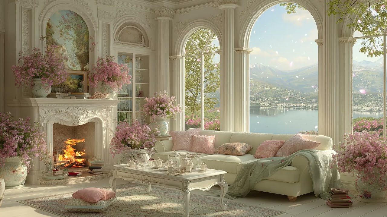 Relaxing Sakura Piano 🌸🎹 | Cozy Room with Falling Cherry Blossoms | 3 Hours Calm Relax Meditation