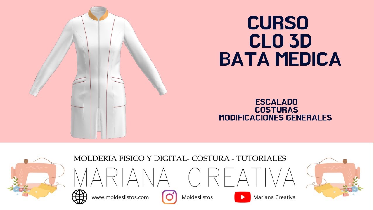 CLO 3D, MOLDE DE BATA MÉDICA, MARGENES DE COSTURA, ESCALADO