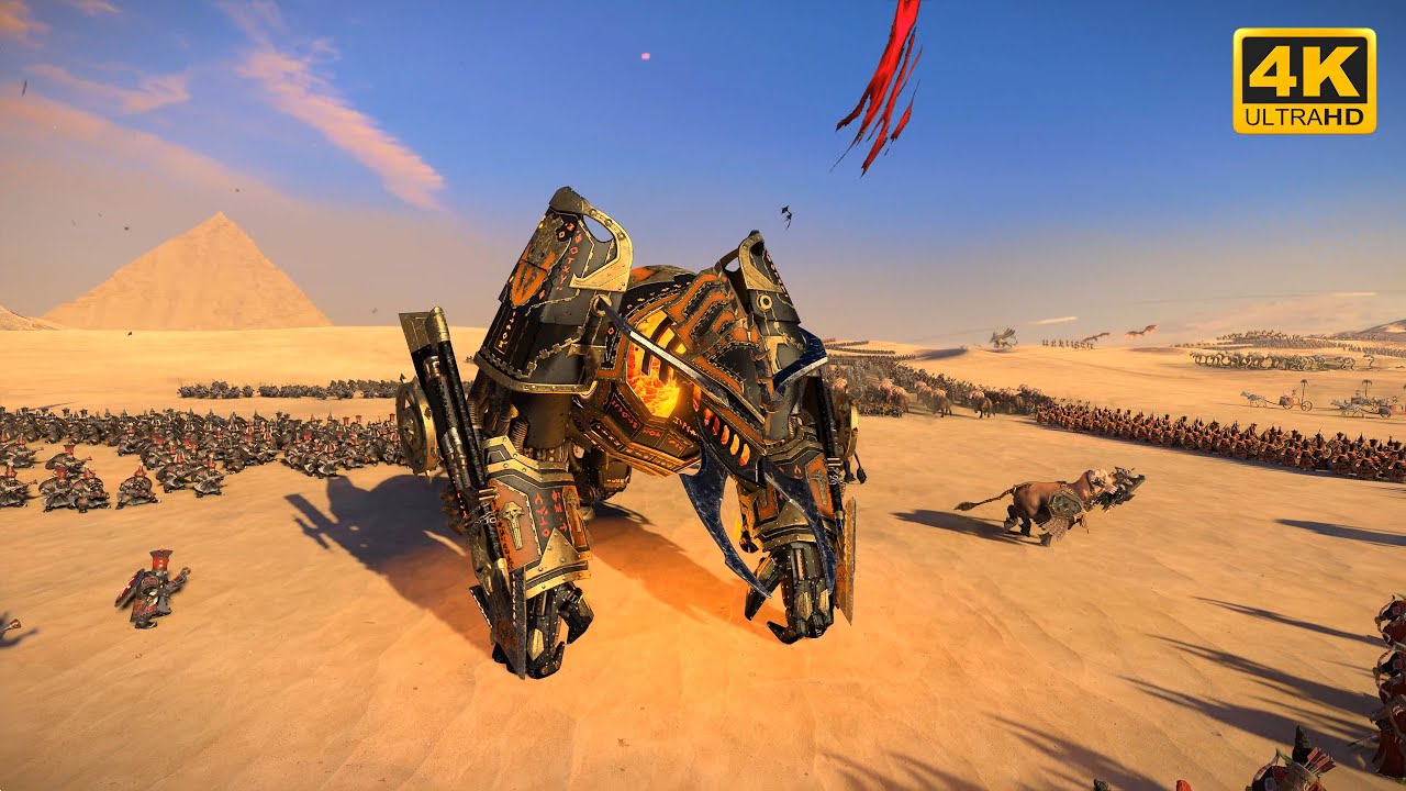 ANCIENT SANDS vs HELLFIRE: Tomb Kings vs Chaos Dwarfs - 4K Cinematic Battle - TW: WH3