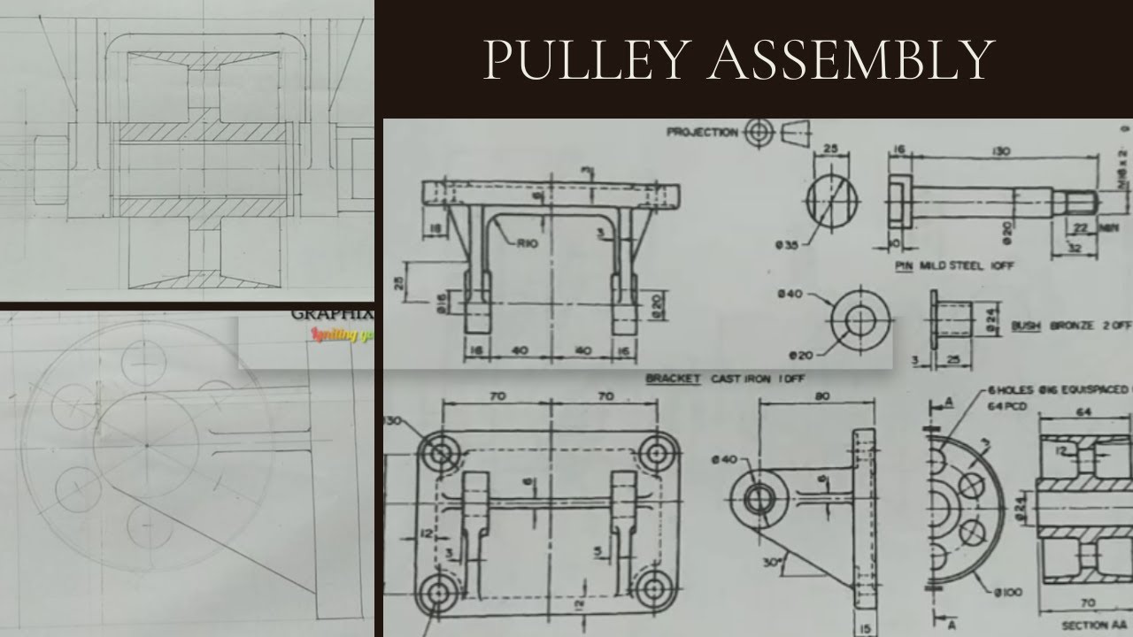 pulley assembly in engineering drawing_machine drawing