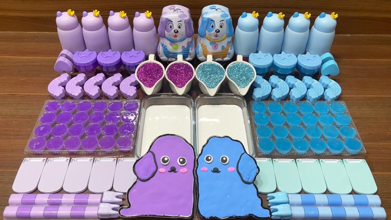 PURPLE vs BLUE DOG I Mixing Random into GLOSSY Slime I Satisfying Slime #926
