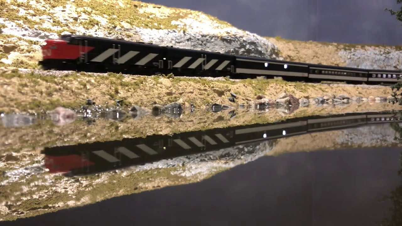 Canadian National Railway Transcontinental in N Scale by KATO  riverside with mirror reflection