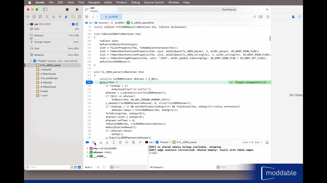 Debugging Moddable SDK tools with Xcode