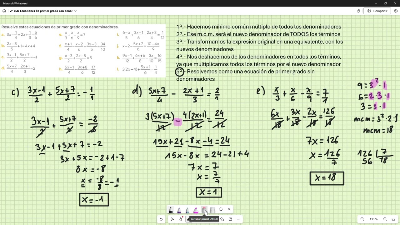 Vídeo 7 3 2º ESO Ecuaciones de primer grado con denominadores III