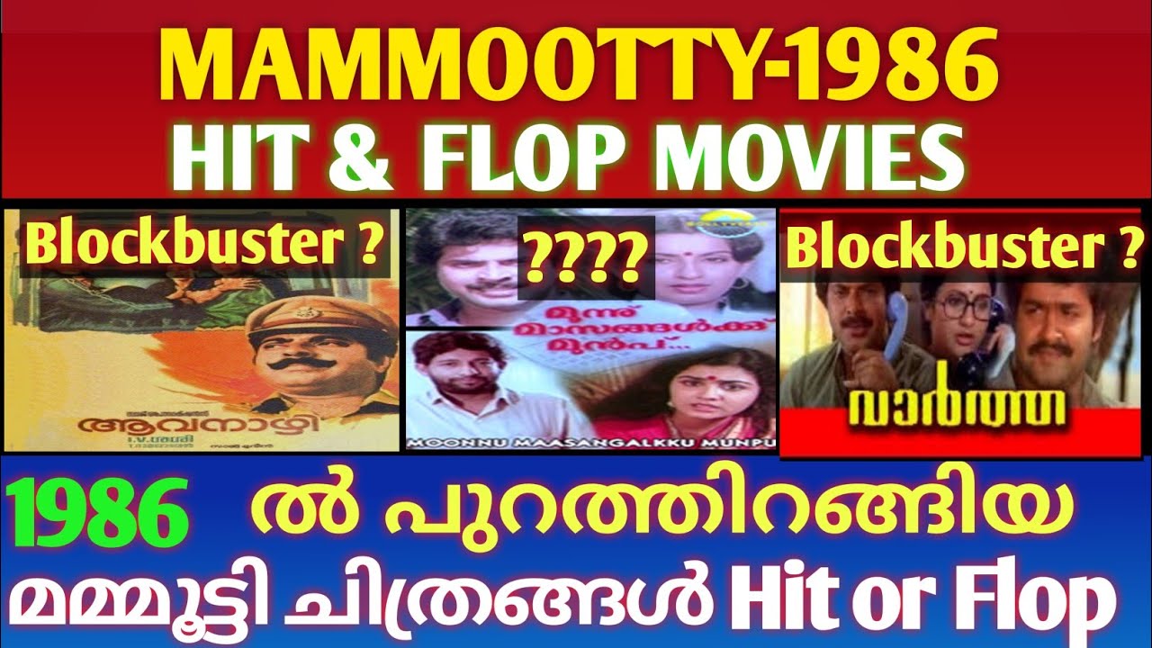 മമ്മൂട്ടി അഭിനയിച്ചു 1986 ൽ പുറത്തിറങ്ങിയ ചിത്രങ്ങൾ | Mammootty Hit and Flop Movies 1986